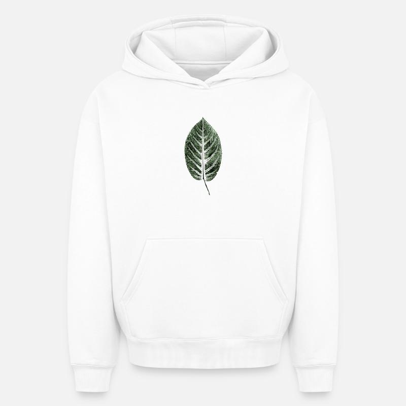 Hêtre / Feuille / VERT - Sweat à capuche unisexe oversize épais SPREAD - blanc