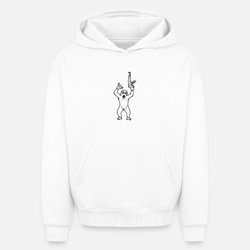 mitrailleuse de chimpanzé - Sweat à capuche unisexe oversize épais SPREAD - blanc
