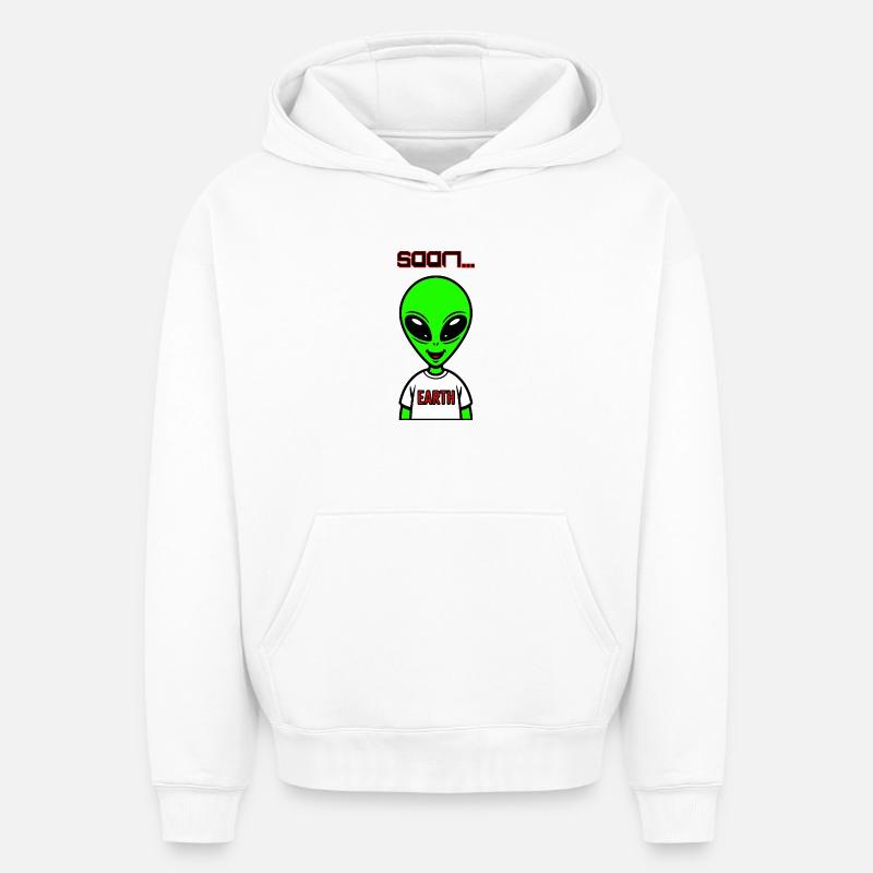 Alien vert - Sweat à capuche unisexe oversize épais SPREAD - blanc