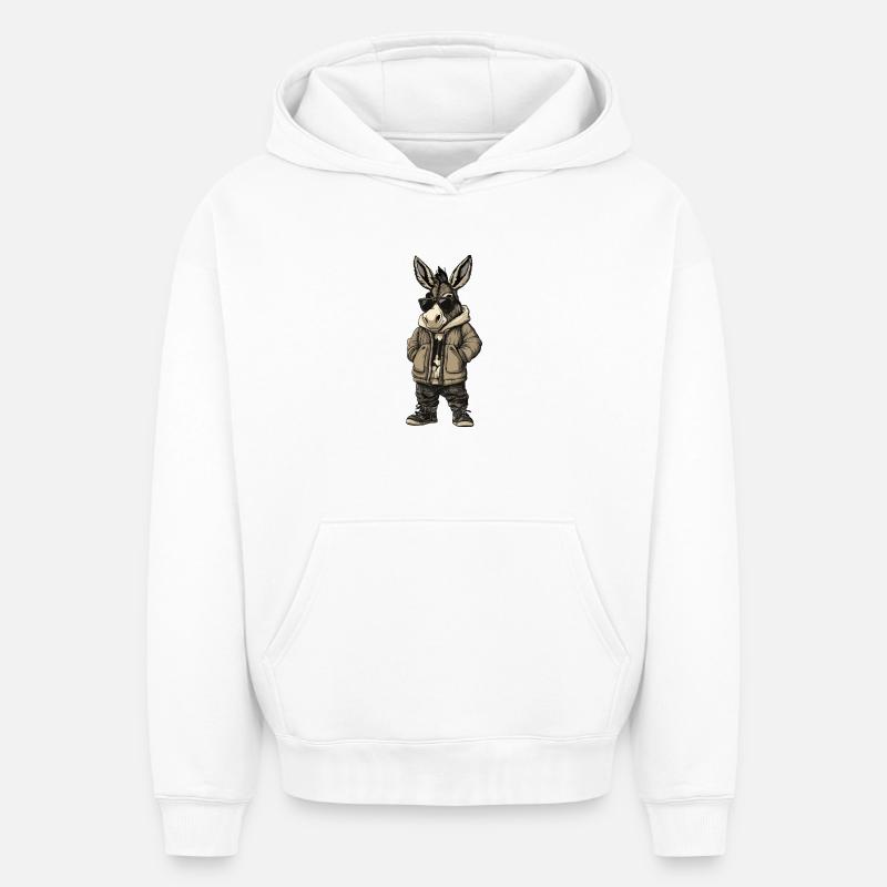 Âne Cool Hiver - Sweat à capuche unisexe oversize épais SPREAD - blanc