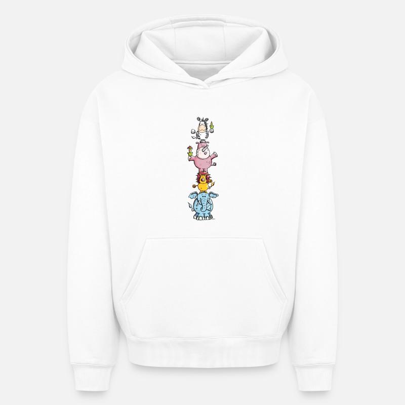 Drôles Animaux Cirque - Zoo - Sweat à capuche unisexe oversize épais SPREAD - blanc