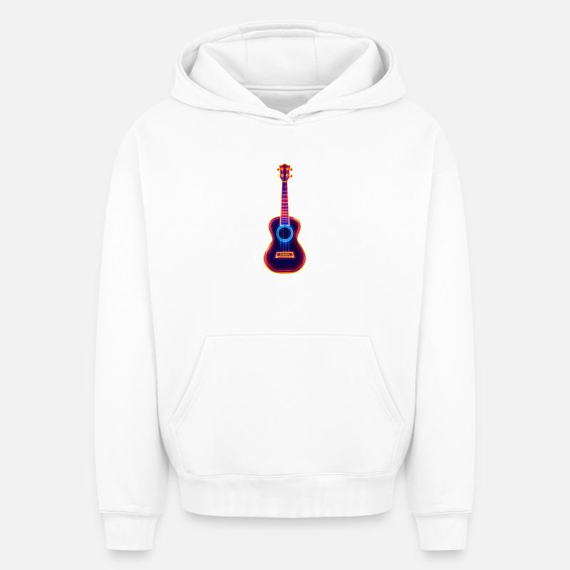 Ukulélé Synthwave rétro - Sweat à capuche unisexe oversize épais SPREAD - blanc