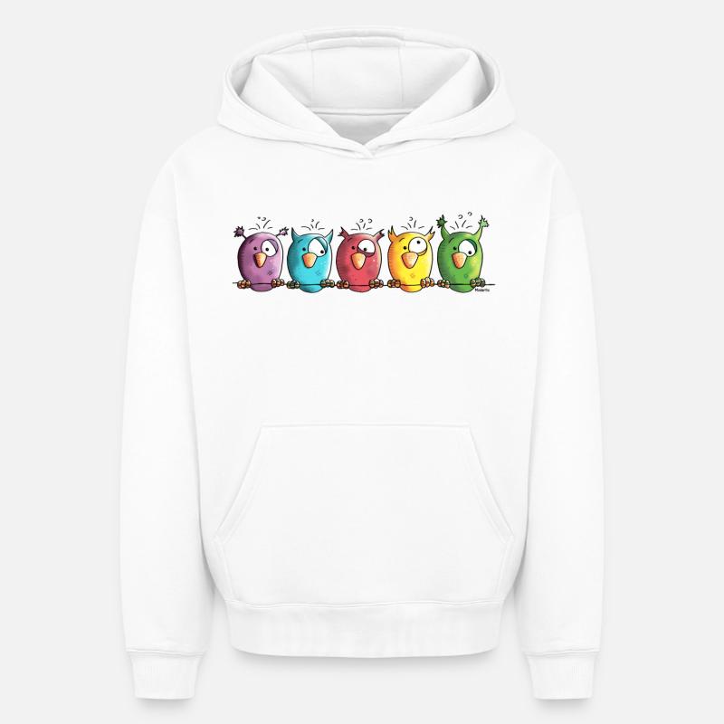 Drôle Hiboux - Oiseau - Oiseaux - Sweat à capuche unisexe oversize épais SPREAD - blanc