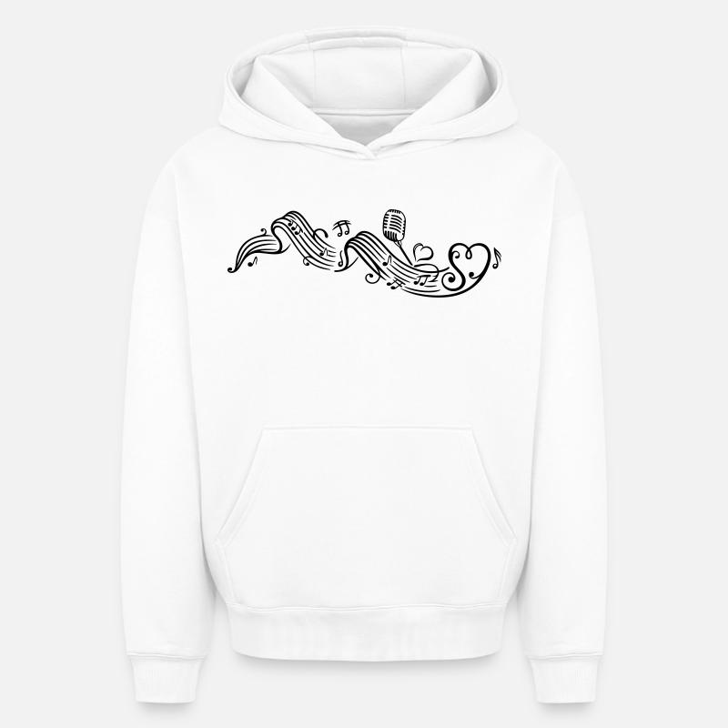 Notenblatt mit microphon, music, notes, clef - Oversized Heavyweight Unisex Hoodie - Weiß