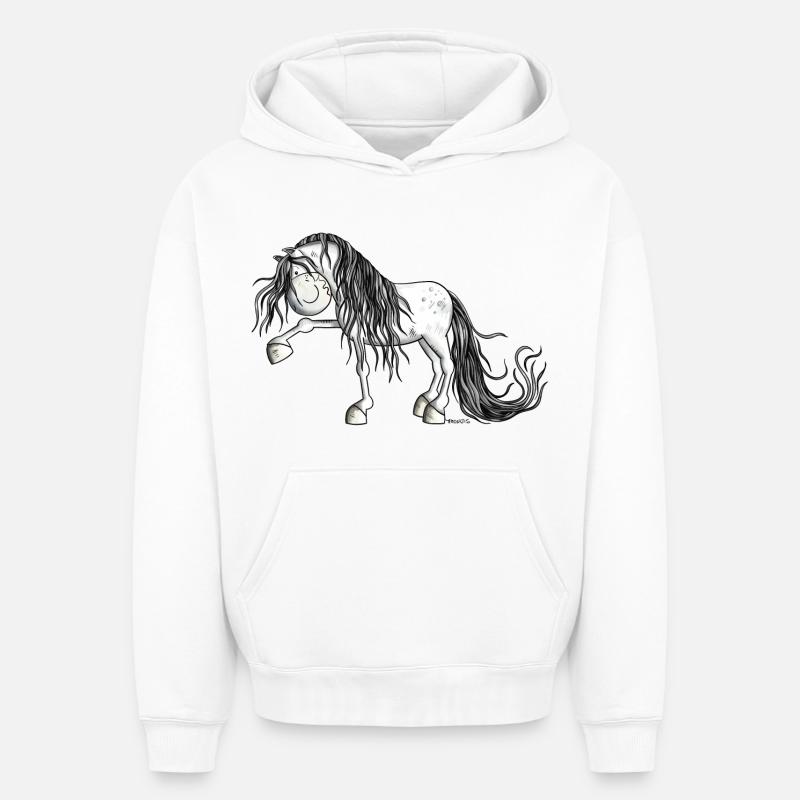 Andalusian Horse - Sweat à capuche unisexe oversize épais SPREAD - blanc