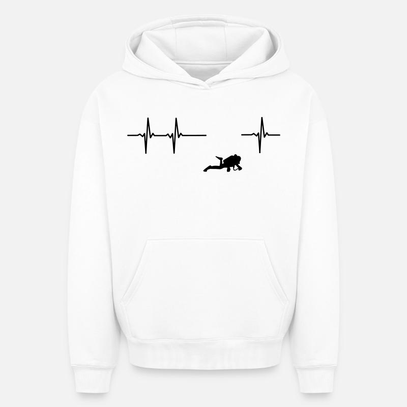 Plongeurs ECG - Sweat à capuche unisexe oversize épais SPREAD - blanc