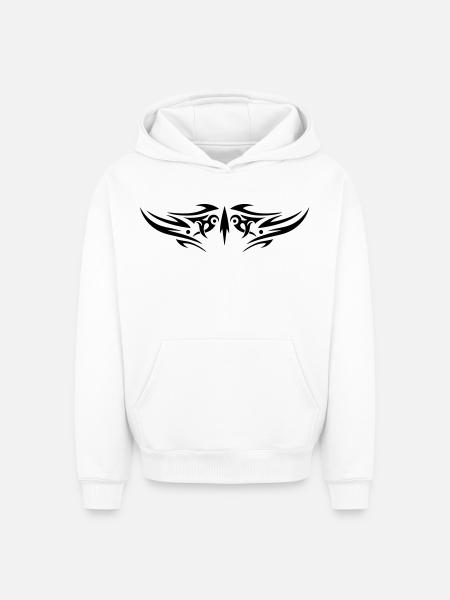 Large jagged Tribal Tattoo ornament. - Oversized Heavyweight Unisex Hoodie - white
