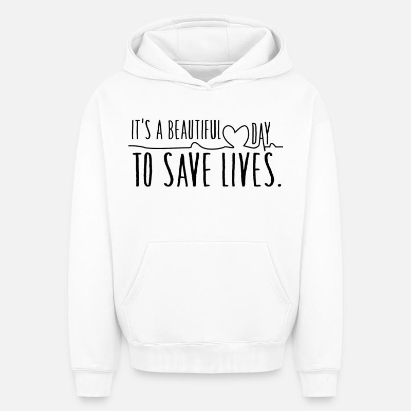 Sauveurs - Sweat à capuche unisexe oversize épais SPREAD - blanc