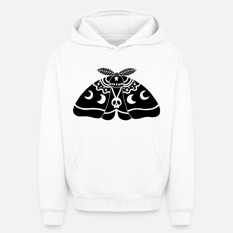 Papillon de nuit noir - Sweat à capuche unisexe oversize épais SPREAD - blanc