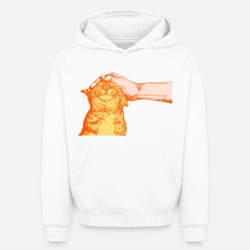LE CHAT HEUREUX - Sweat à capuche unisexe oversize épais SPREAD - blanc