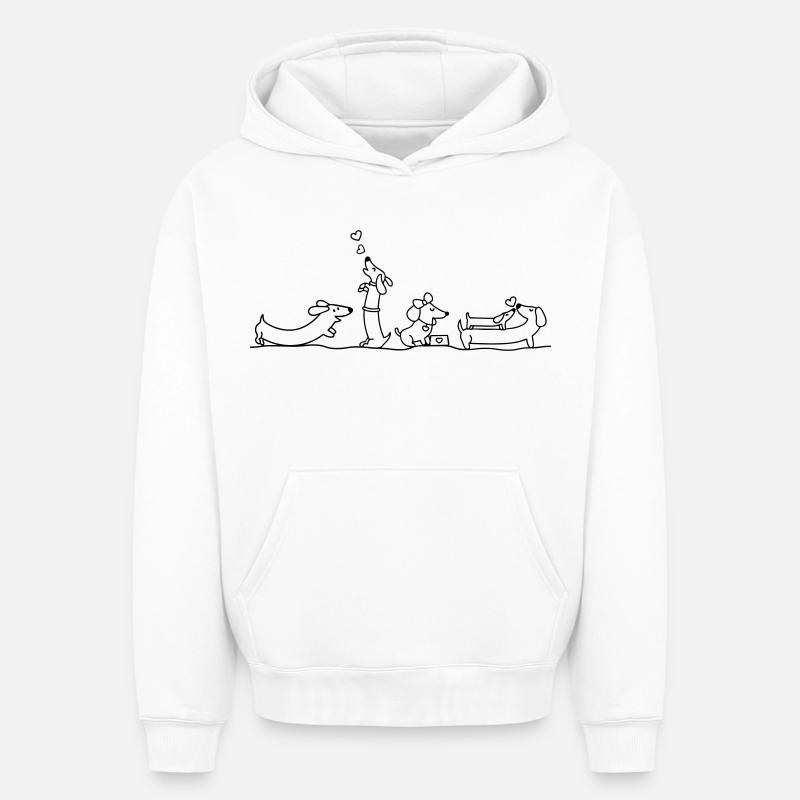 Illustration de teckel affectueux - Sweat à capuche unisexe oversize épais SPREAD - blanc