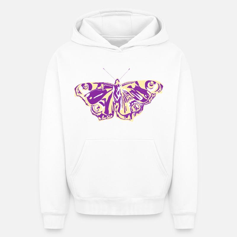 Papillon jaune violet - Sweat à capuche unisexe oversize épais SPREAD - blanc