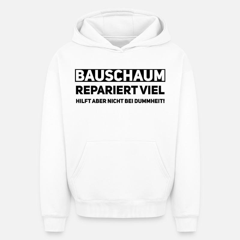 Mousse de construction Dicton artisanal - Sweat à capuche unisexe oversize épais SPREAD - blanc