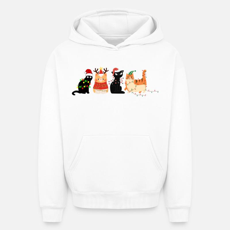 Chat à Noël - Sweat à capuche unisexe oversize épais SPREAD - blanc