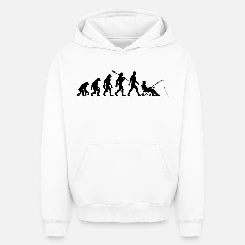 Evolution - angeln, Angler Geschenk - Oversized Heavyweight Unisex Hoodie - Weiß