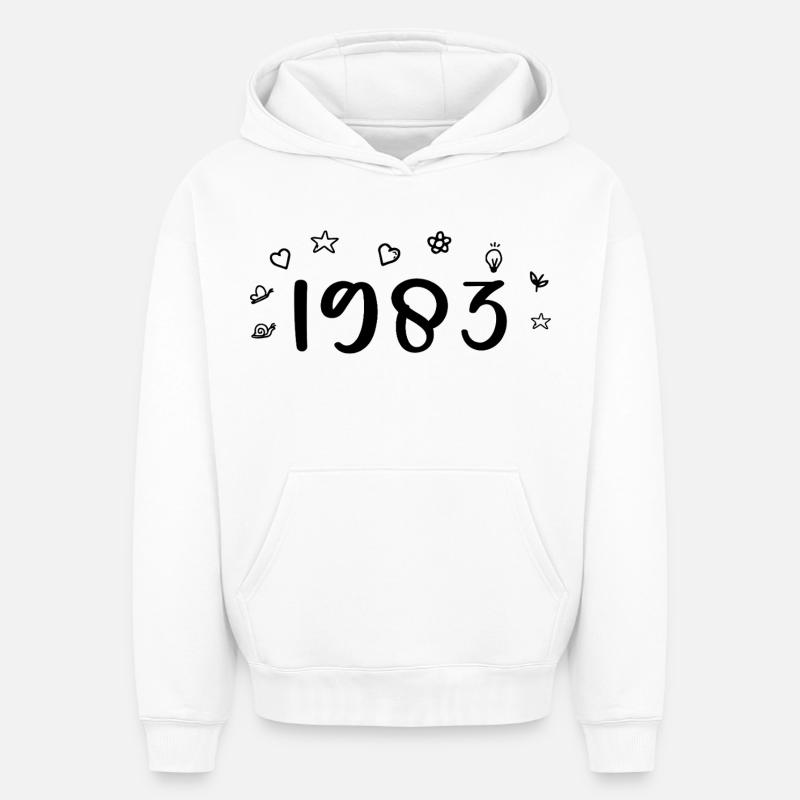 1983 Anniversaire 1983 Retro 1983 - Sweat à capuche unisexe oversize épais SPREAD - blanc