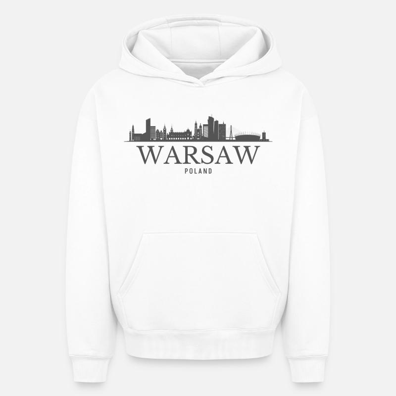 Varsovie, Pologne, silhouette de Varsovie - Sweat à capuche unisexe oversize épais SPREAD - blanc