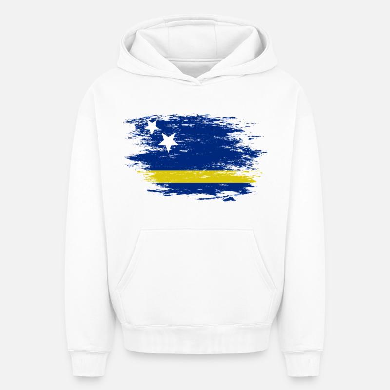 Drapeau de Curaçao utilisé - Sweat à capuche unisexe oversize épais SPREAD - blanc
