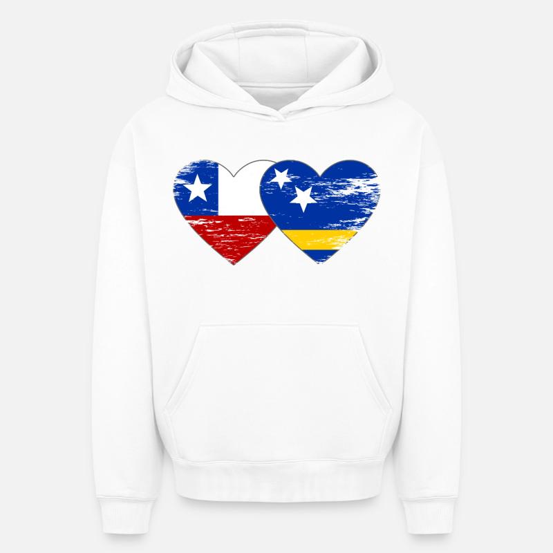 Chile_Curacao_Flagge_Herz_used - Sweat à capuche unisexe oversize épais SPREAD - blanc