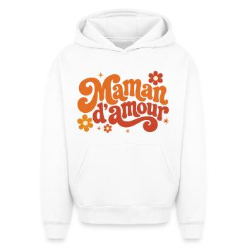 Maman d'amour groovy florale - Sweat à capuche unisexe oversize épais SPREAD - blanc - Devant - AI Model Female 172 dark (172cm) & AI Model Male 185 light (185cm)