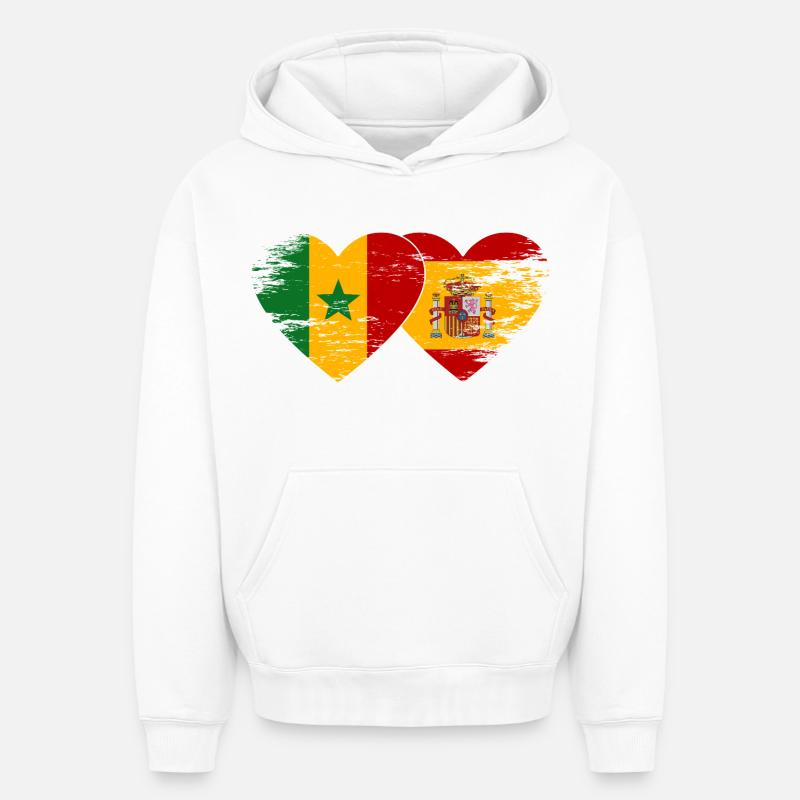 Senegal_Spanien_Flagge_Herz_used - Sweat à capuche unisexe oversize épais SPREAD - blanc