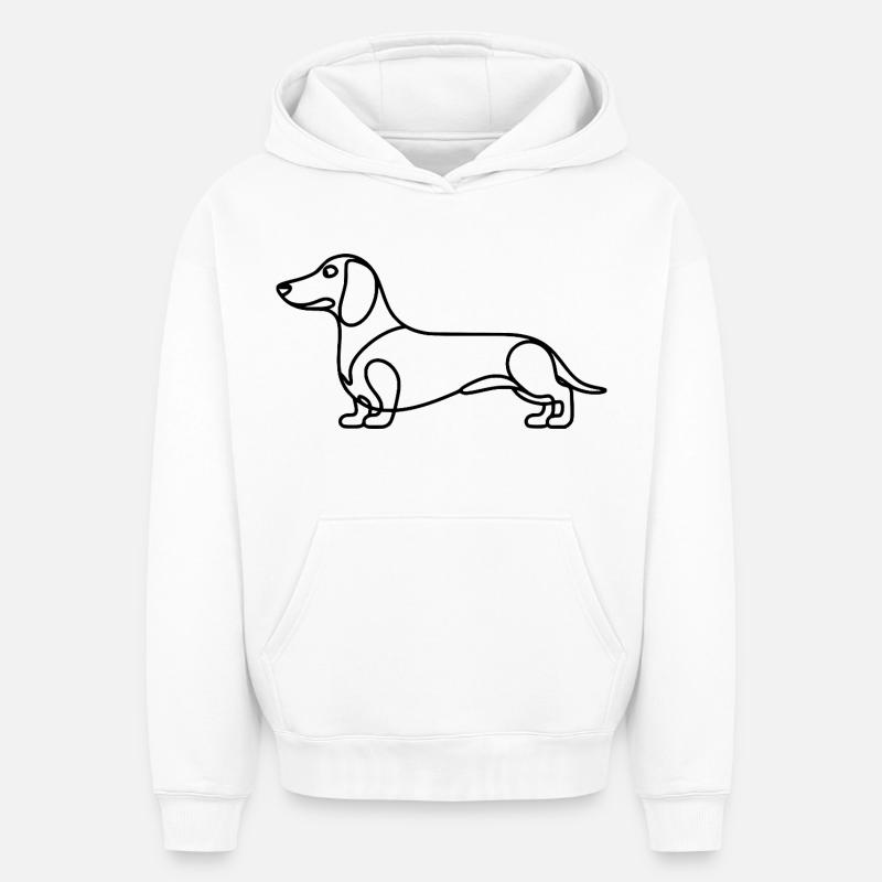 Dessin linéaire du teckel - Sweat à capuche unisexe oversize épais SPREAD - blanc