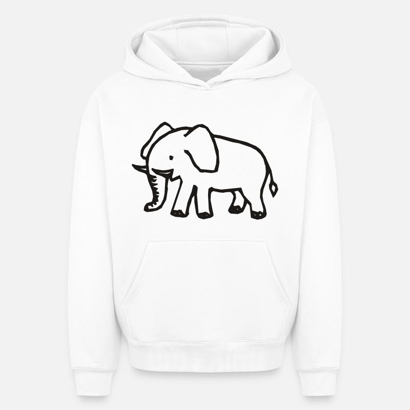 Éléphant - Sweat à capuche unisexe oversize épais SPREAD - blanc