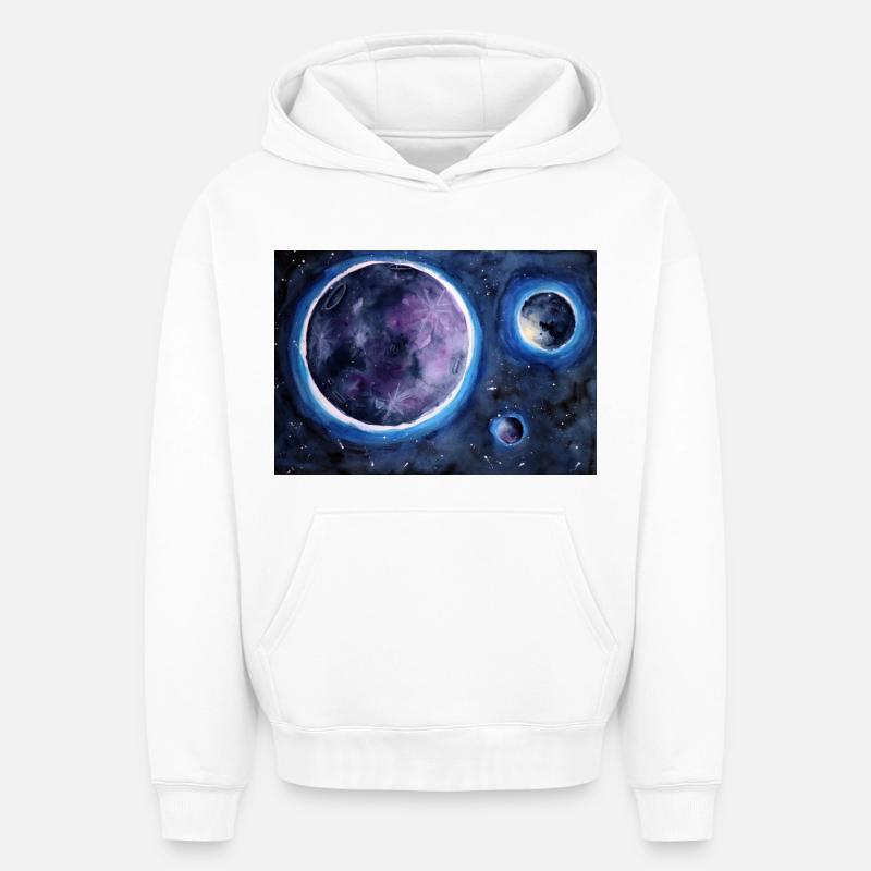 Planètes à l’aquarelle - Sweat à capuche unisexe oversize épais SPREAD - blanc