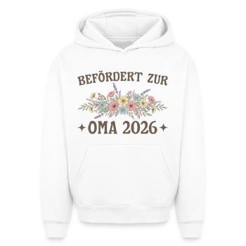 Promue Grand-mère 2026 Fleurs - Sweat à capuche unisexe oversize épais SPREAD - blanc - Devant - AI Model Female 172 dark (172cm) & AI Model Male 185 light (185cm)