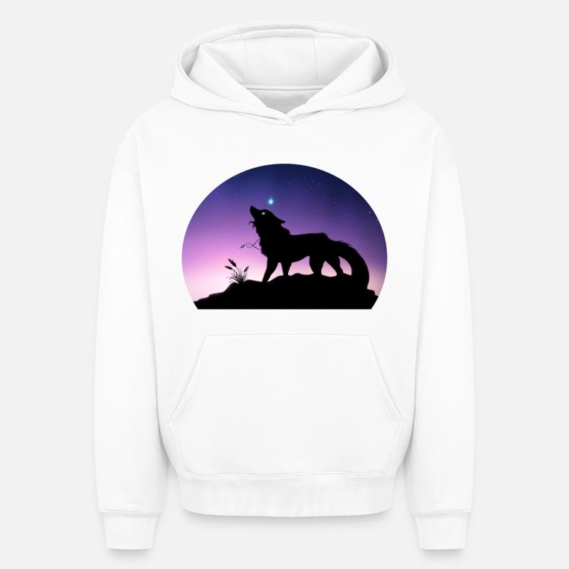 Die Reise eines Sternenwolfs - Silouhette Nocturne - Oversized Heavyweight Unisex Hoodie - Weiß