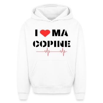 Déclaration d'amour à ma copine - Sweat à capuche unisexe oversize épais SPREAD - blanc - Devant - AI Model Female 172 dark (172cm) & AI Model Male 185 light (185cm)