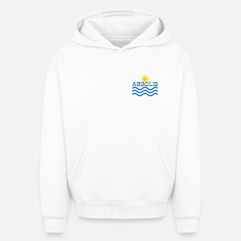 Soleil et Vagues d’Argolis - Sweat à capuche unisexe oversize épais SPREAD - blanc