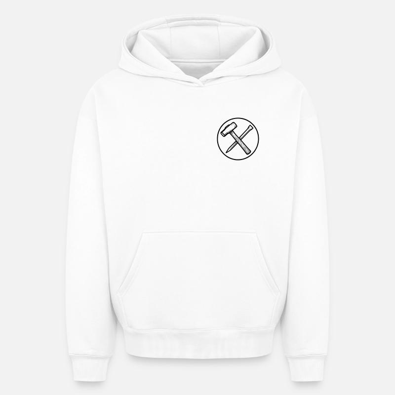Marteau et Burin - Sweat à capuche unisexe oversize épais SPREAD - blanc