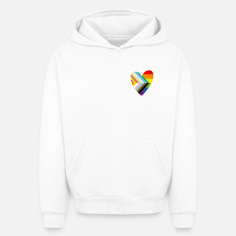 🌈 Cœur – Drapeau Progrès, Fierté & Handicap - Sweat à capuche unisexe oversize épais SPREAD - blanc