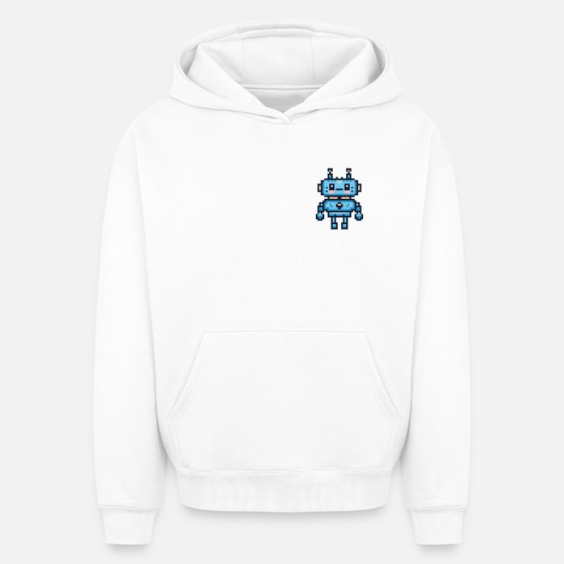 Robot pixel art - Sweat à capuche unisexe oversize épais SPREAD - blanc