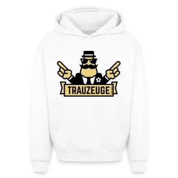 Signe de la main de garçon d’honneur (enterrement de vie de garçon / enterrement de vie de garçon / 2C) - Sweat à capuche unisexe oversize épais SPREAD - blanc - Devant - AI Model Female 172 dark (172cm) & AI Model Male 185 light (185cm)