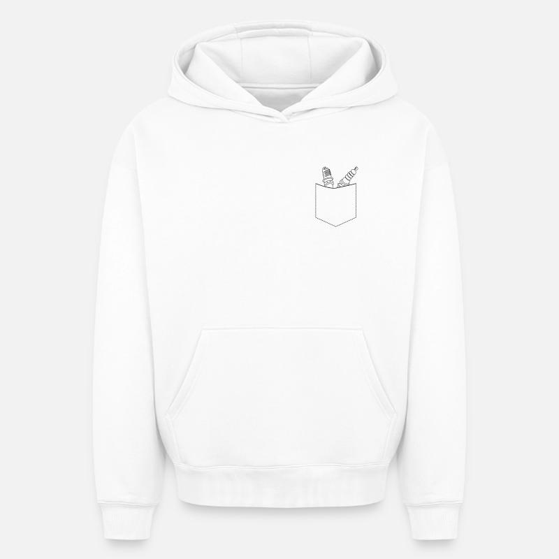 Poche de poitrine mécanique - Sweat à capuche unisexe oversize épais SPREAD - blanc