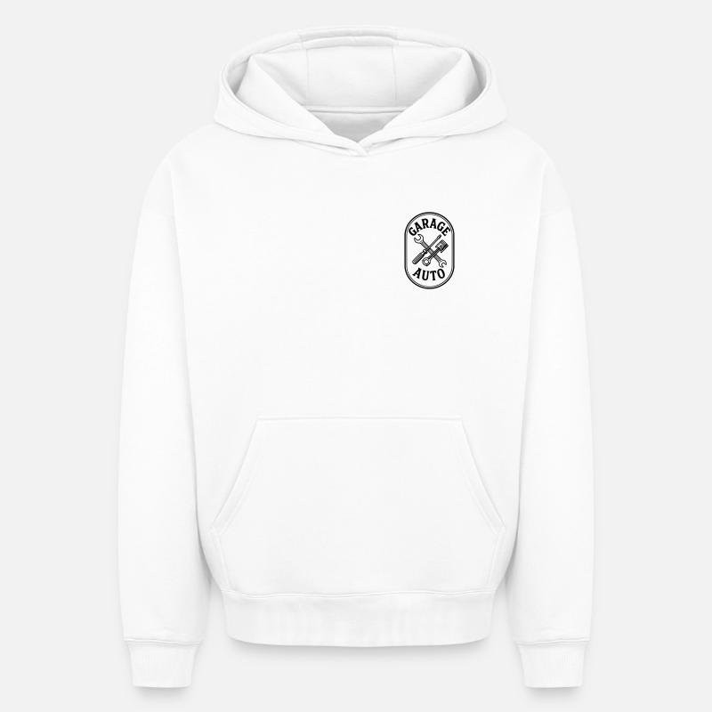 Garage auto - Sweat à capuche unisexe oversize épais SPREAD - blanc