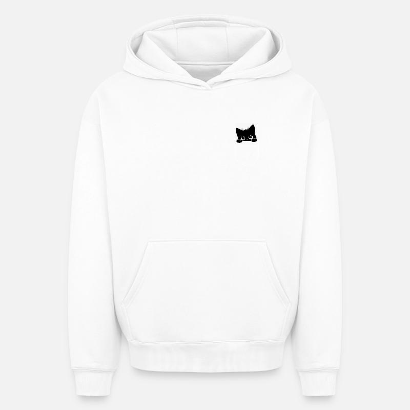 Chat noir - Sweat à capuche unisexe oversize épais SPREAD - blanc