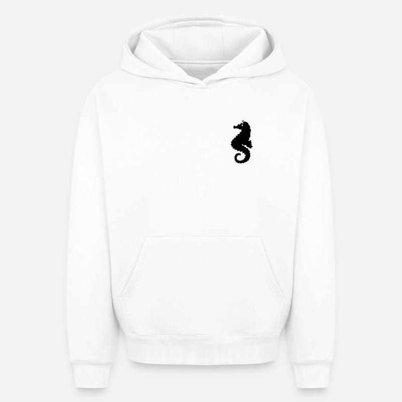 Hippocampe - Sweat à capuche unisexe oversize épais SPREAD - blanc
