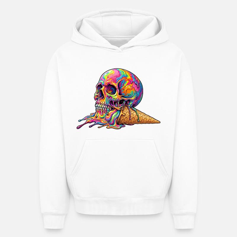 Cream Skull  - Sweat à capuche unisexe oversize épais SPREAD - blanc