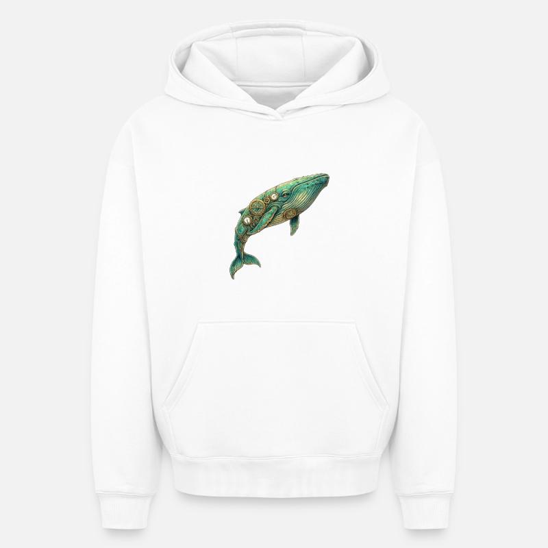 Baleine steampunk - Sweat à capuche unisexe oversize épais SPREAD - blanc