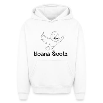 kloana Spotz-kleiner Spatz, dialecte autrichien - Sweat à capuche unisexe oversize épais SPREAD - blanc - Devant - AI Model Female 172 dark (172cm) & AI Model Male 185 light (185cm)