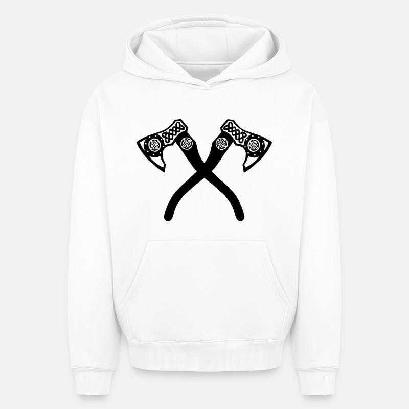 Haches vikings noires - Sweat à capuche unisexe oversize épais SPREAD - blanc