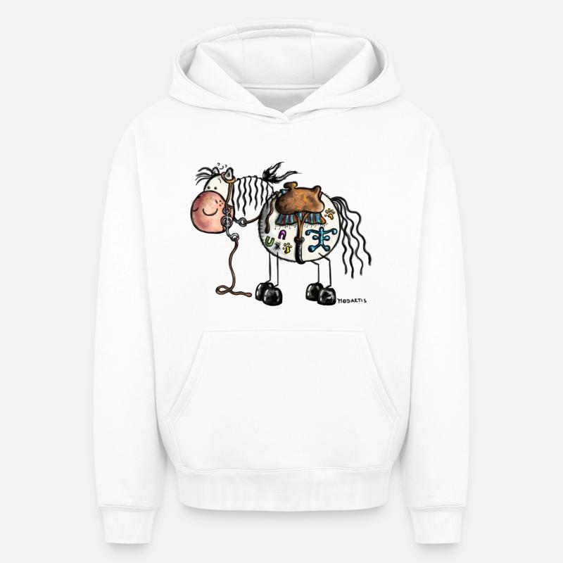 "Johnny Boy" - Cheval - Western - Sweat à capuche unisexe oversize épais SPREAD - blanc