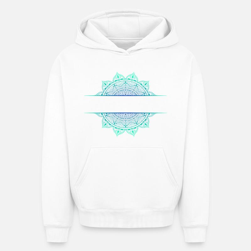 Mandala Cyan Green - Sweat à capuche unisexe oversize épais SPREAD - blanc