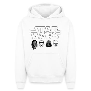 Star Wars Chewbacca, Vader & Co. Schwarz - Oversized Heavyweight Unisex Hoodie - Weiß - Vorne - AI Model Female 172 dark (172cm) & AI Model Male 185 light (185cm)