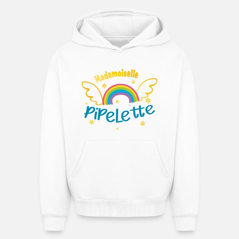 Mademoiselle pipelette - Sweat à capuche unisexe oversize épais SPREAD - blanc