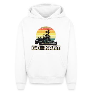 Go kart - Oversized Heavyweight Unisex Hoodie - white - Front - AI Model Female 172 dark (172cm) & AI Model Male 185 light (185cm)