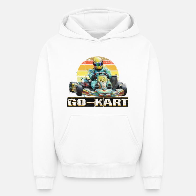 Faire du karting - Sweat à capuche unisexe oversize épais SPREAD - blanc